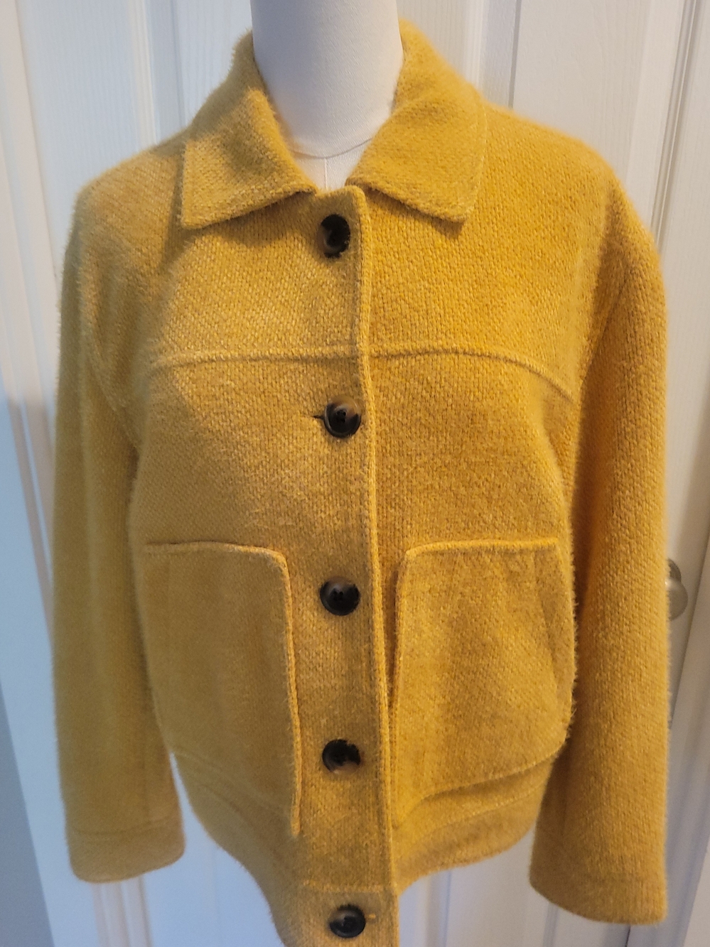 Tribal Women's Mustard Teddy Jacket with Button Front